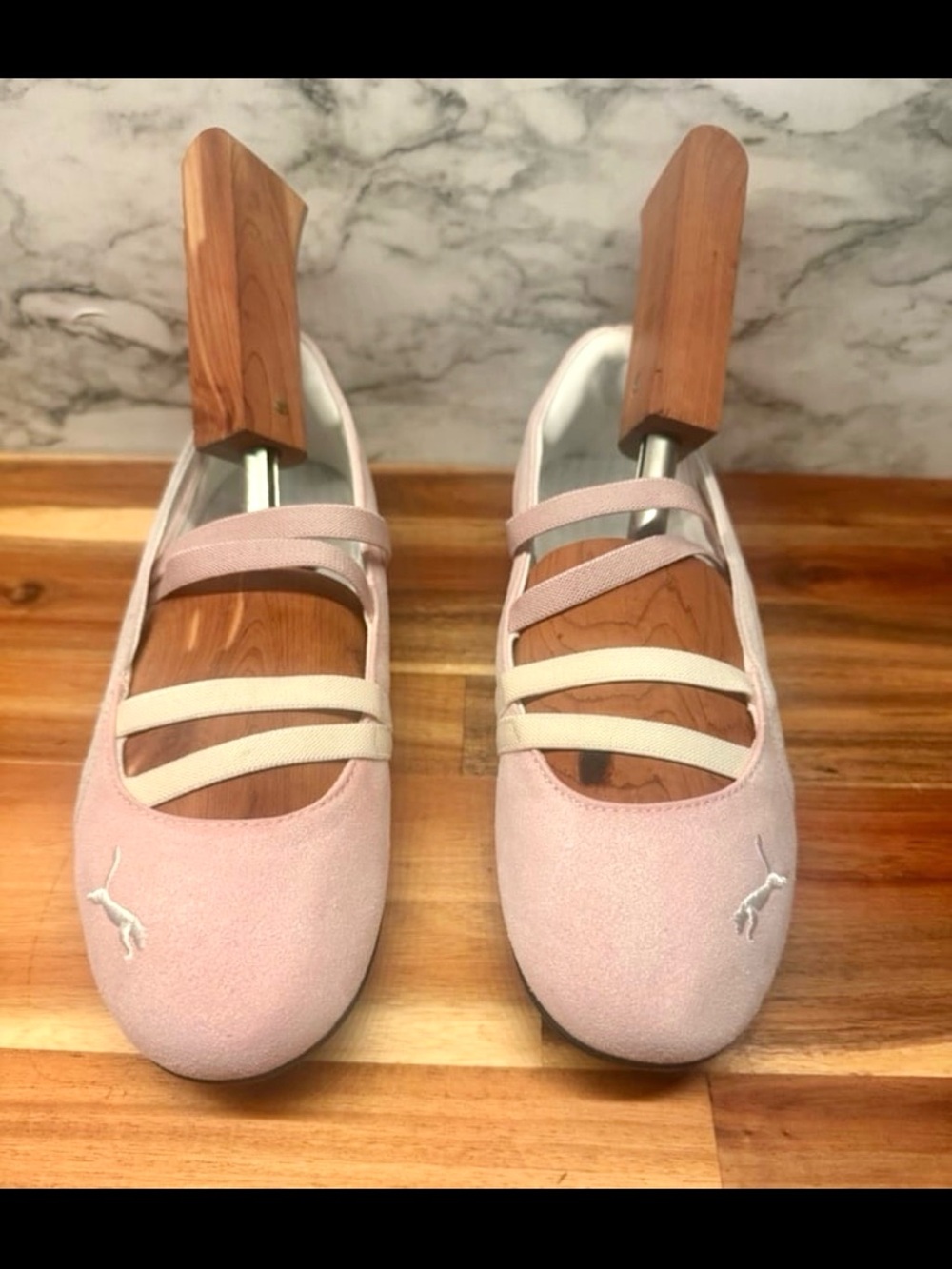 Puma Pink Suede Ballet Flats with Elastic Straps